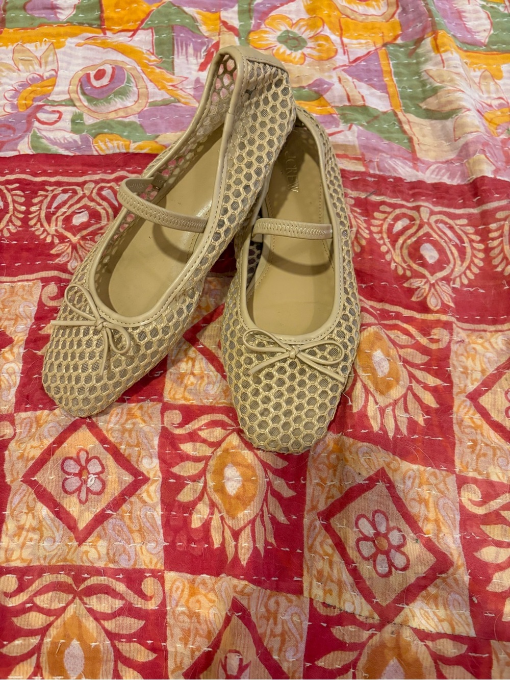 J. Crew Beige Mesh Mary Jane Ballet Flats